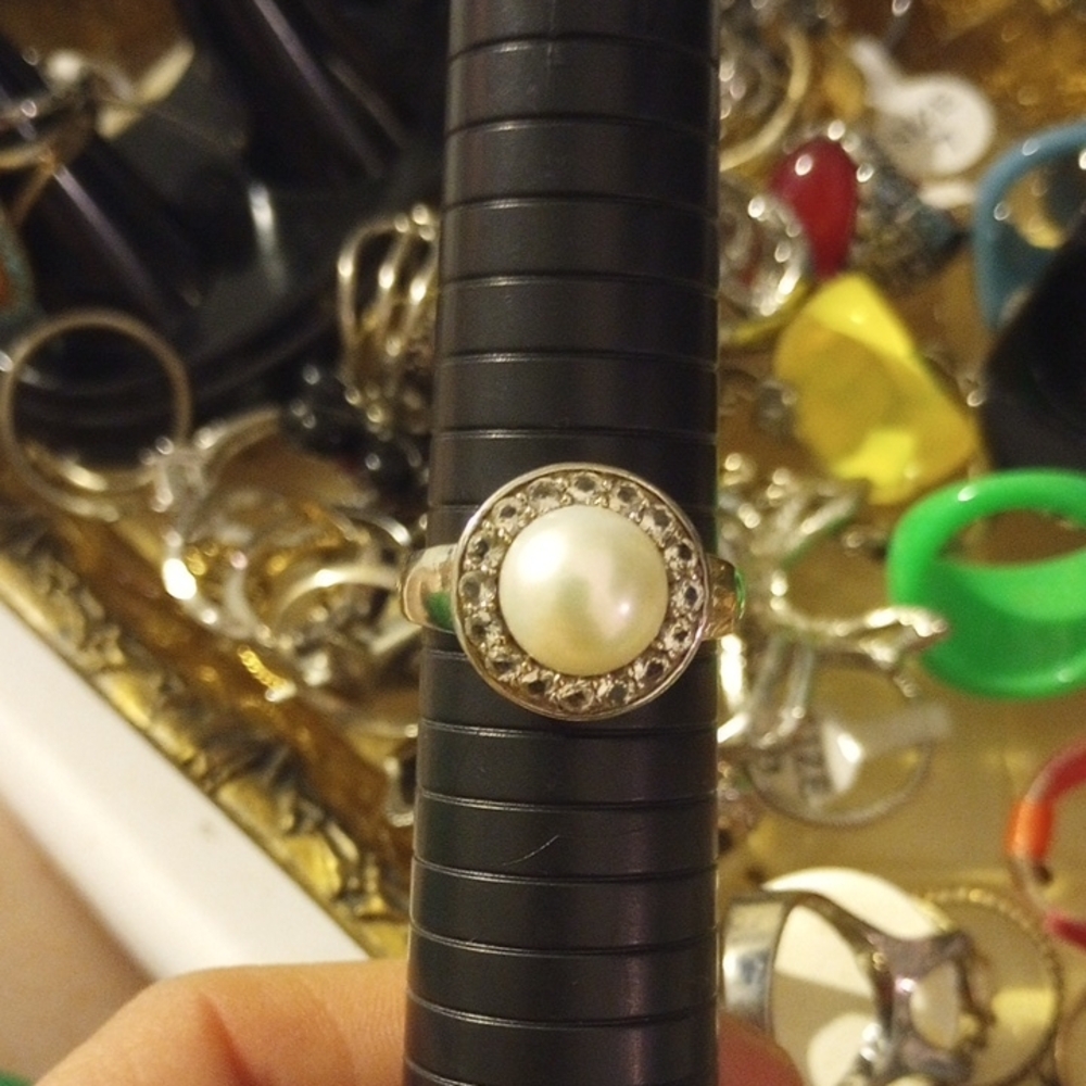 Elegant Silver Pearl Ring .925 Stamped , Size 10